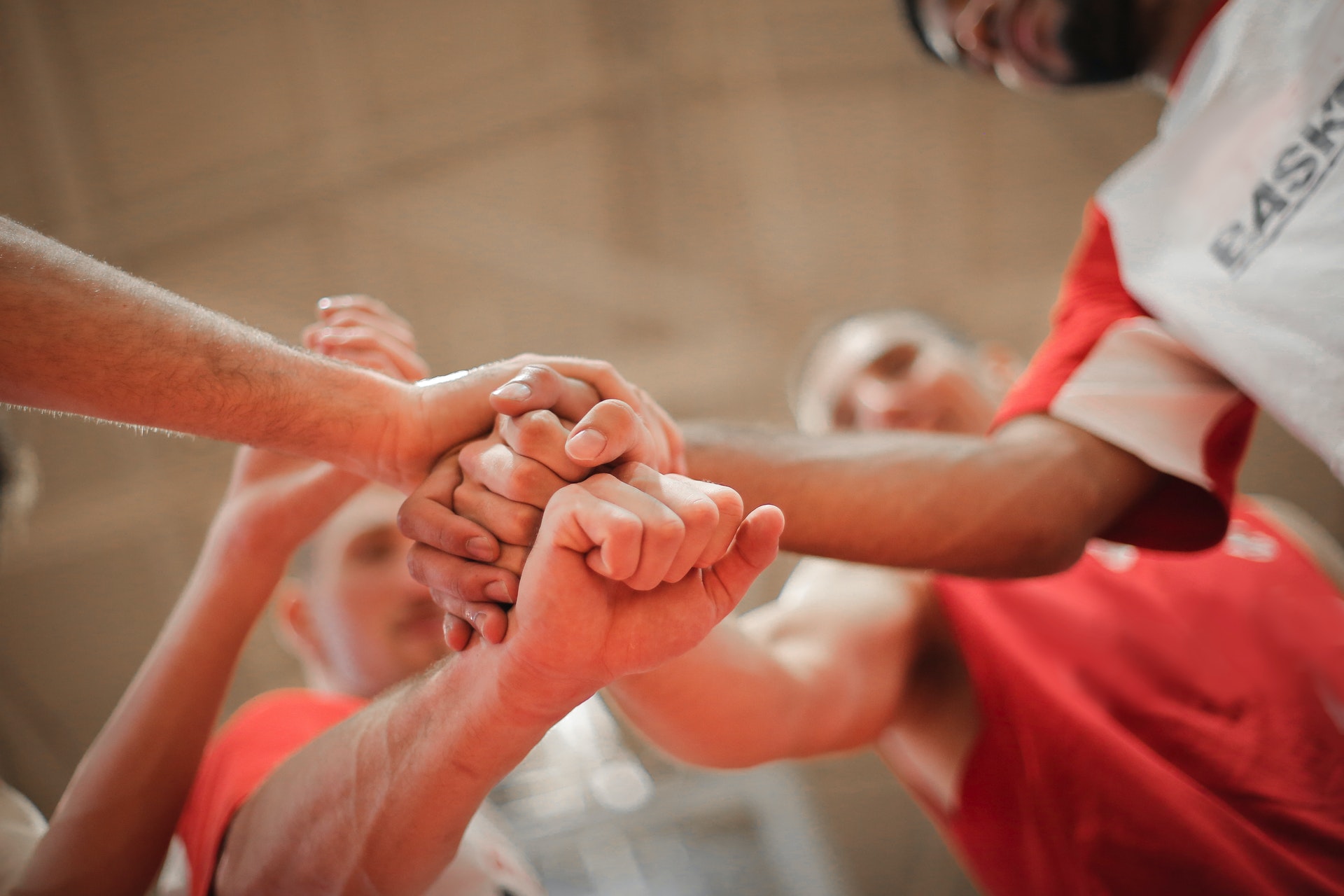 Basketball players in a huddle